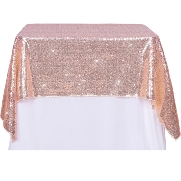 SET OF 2! Rose Gold Sequin Tablecloth Pink Gold Square Overlay 50x50" - Picture 7 of 7